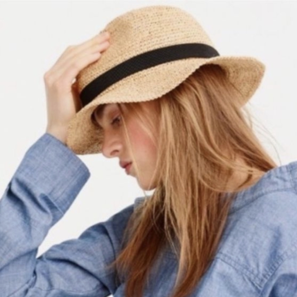 J. Crew Tan and Black Fedora Hat with Textured Weave